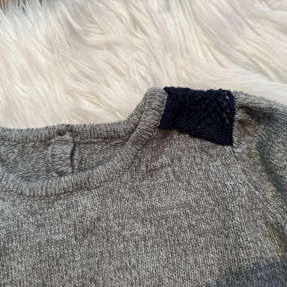 Girls‎ Gray Sweater Dress Size 4/5 Cat Pocket Knit Long Sleeve Cute Cozy